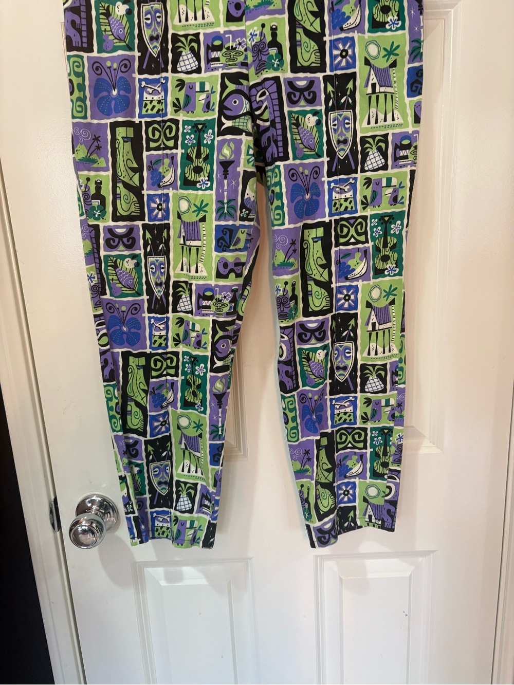 Pinup Couture Rockabilly Tiki Green, Purple & Black Patterned Trousers - Picture 3 of 6